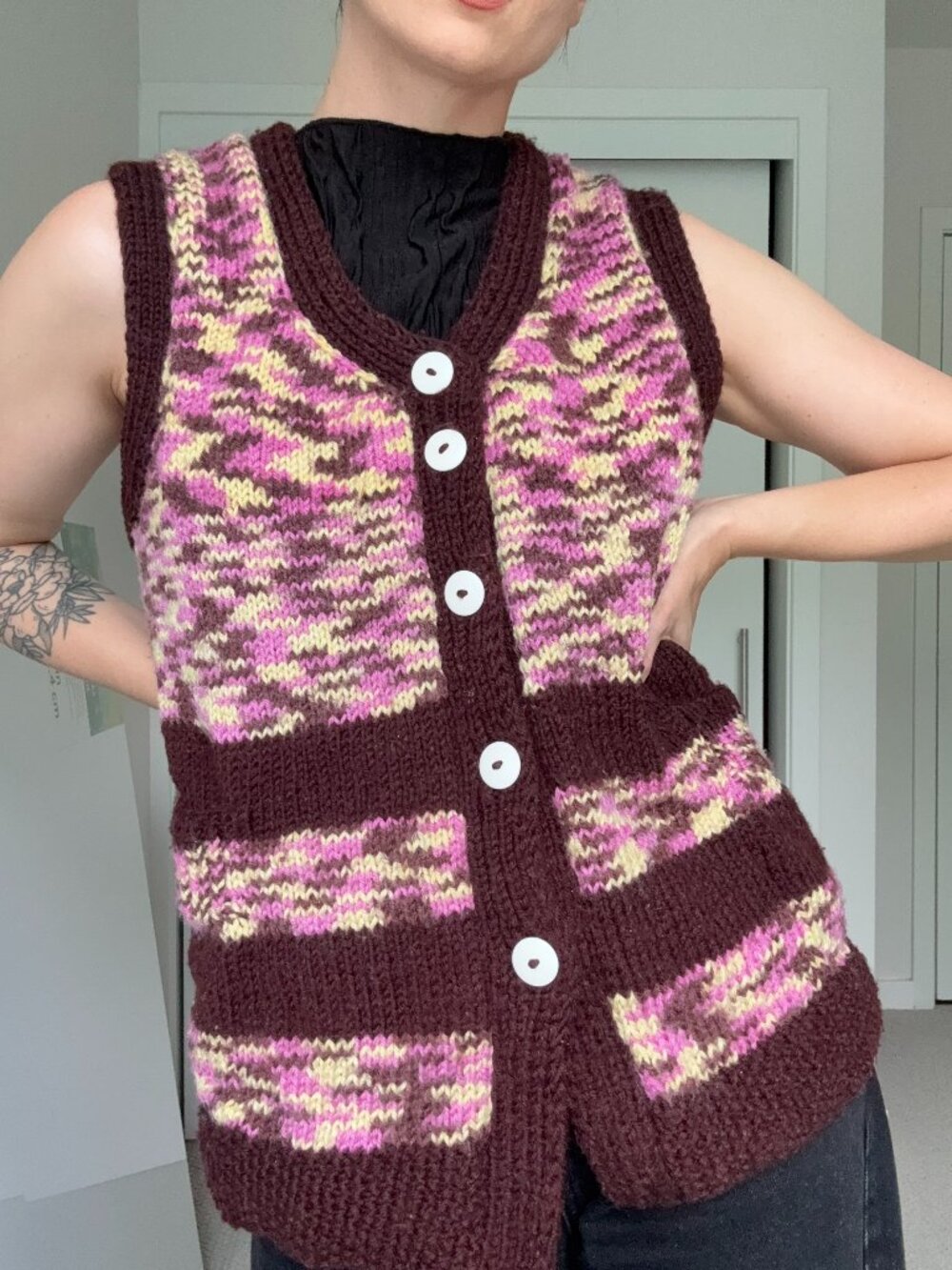 Knit Marled Button Front Long Sweater Vest